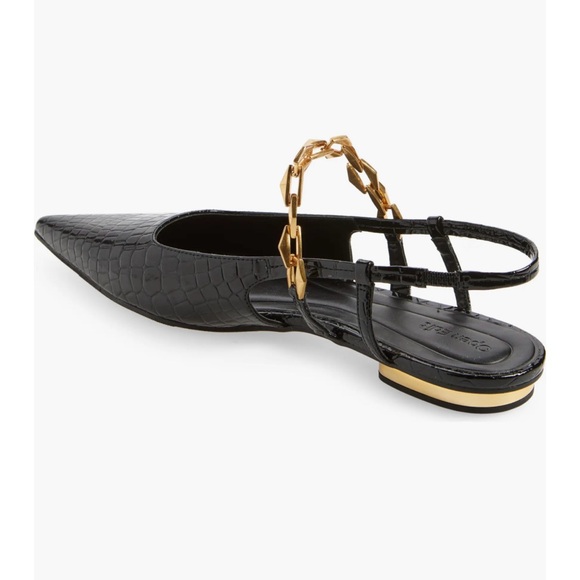 New! Open Edit Olympia Snakeskin Embossed Slingback Flat (Women). Size 7. Black - Picture 2 of 9